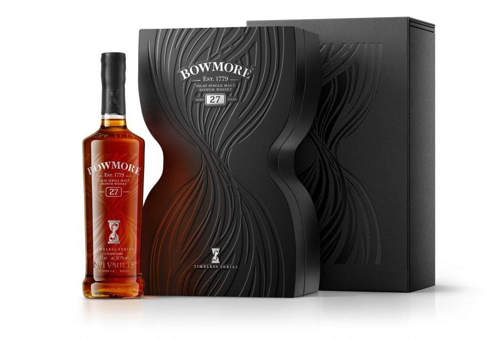 Bowmore-27-Timeless 700ml-NO-PROOF-Bottle-next-to-Inner-Closed-Box-Tertiary-Box v2 RGB300